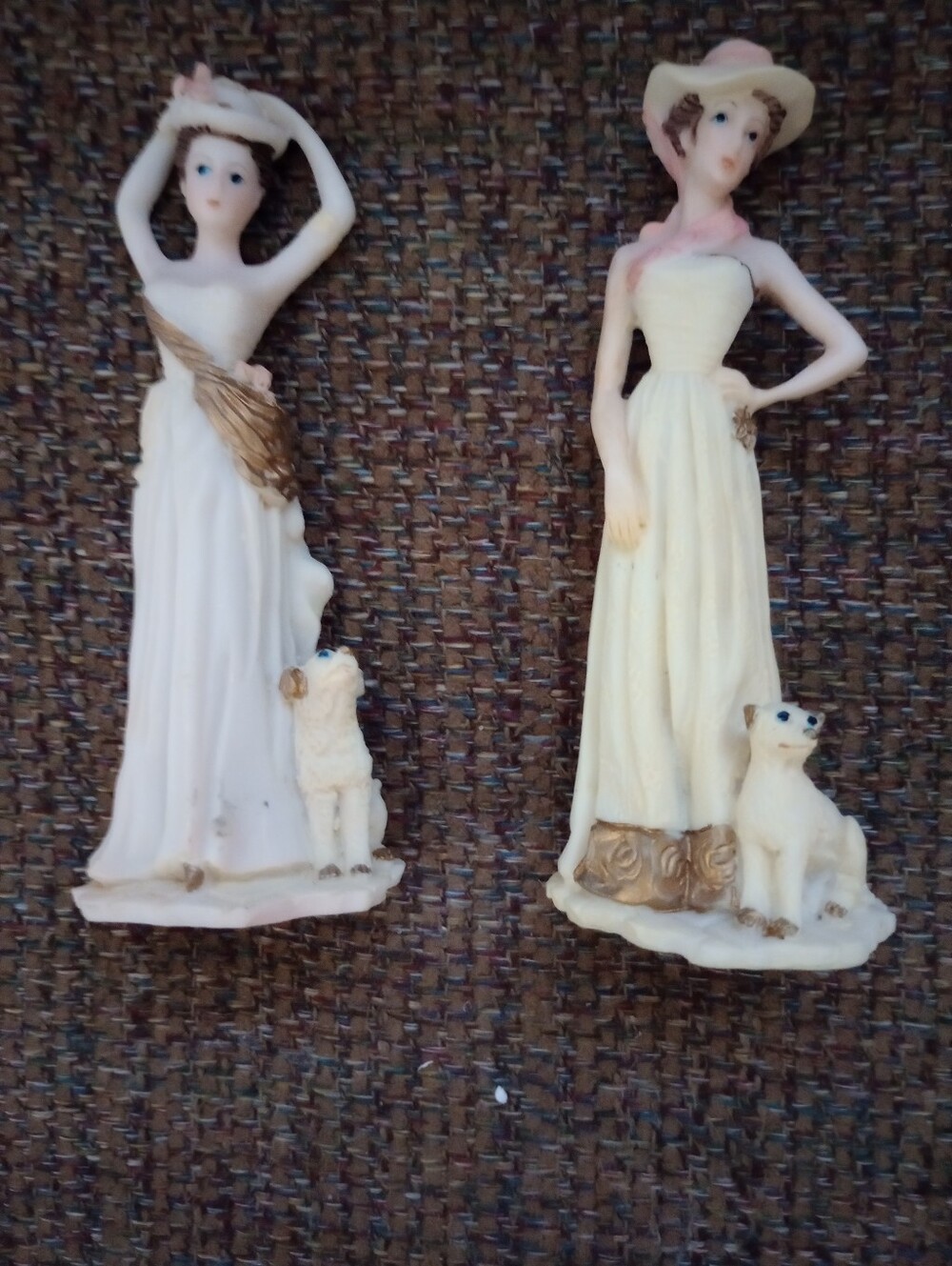 Pair of Vintage Artmark Resin 5"Victorian Lady Figurines with Dogs